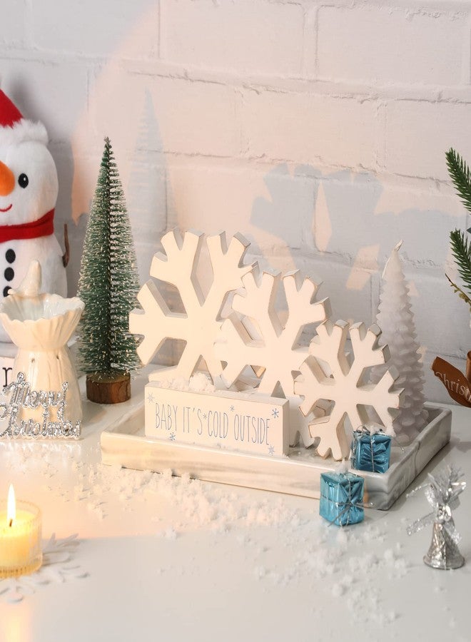 KORMMCO 4 PCS Winter Snowflake Wooden Signs, Winter Farmhouse Decor,White Christmas Decoration Retro Wood Snowflake,for Tiered Tray Decor Centerpiece Table - Image 4